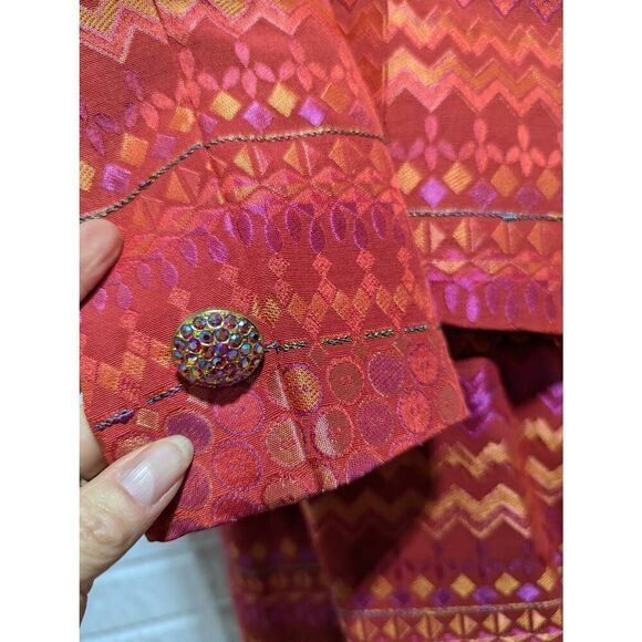 George Simonton Women's Hot Pink Orange Geometric Pattern Rhinestone Buttons Ski - Picture 5 of 13